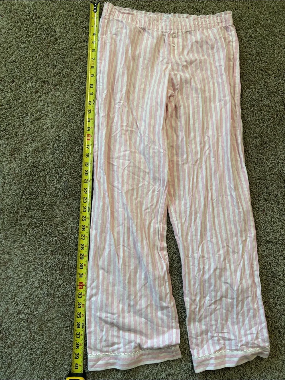 Victoria's Secret Pink White Striped Cotton Shimmer Pajama Set 2 PC Medium